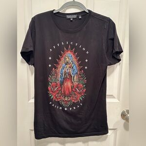 Rare Affliction - Faith & Pray Teeshirt XL Black with a colorful crystals design